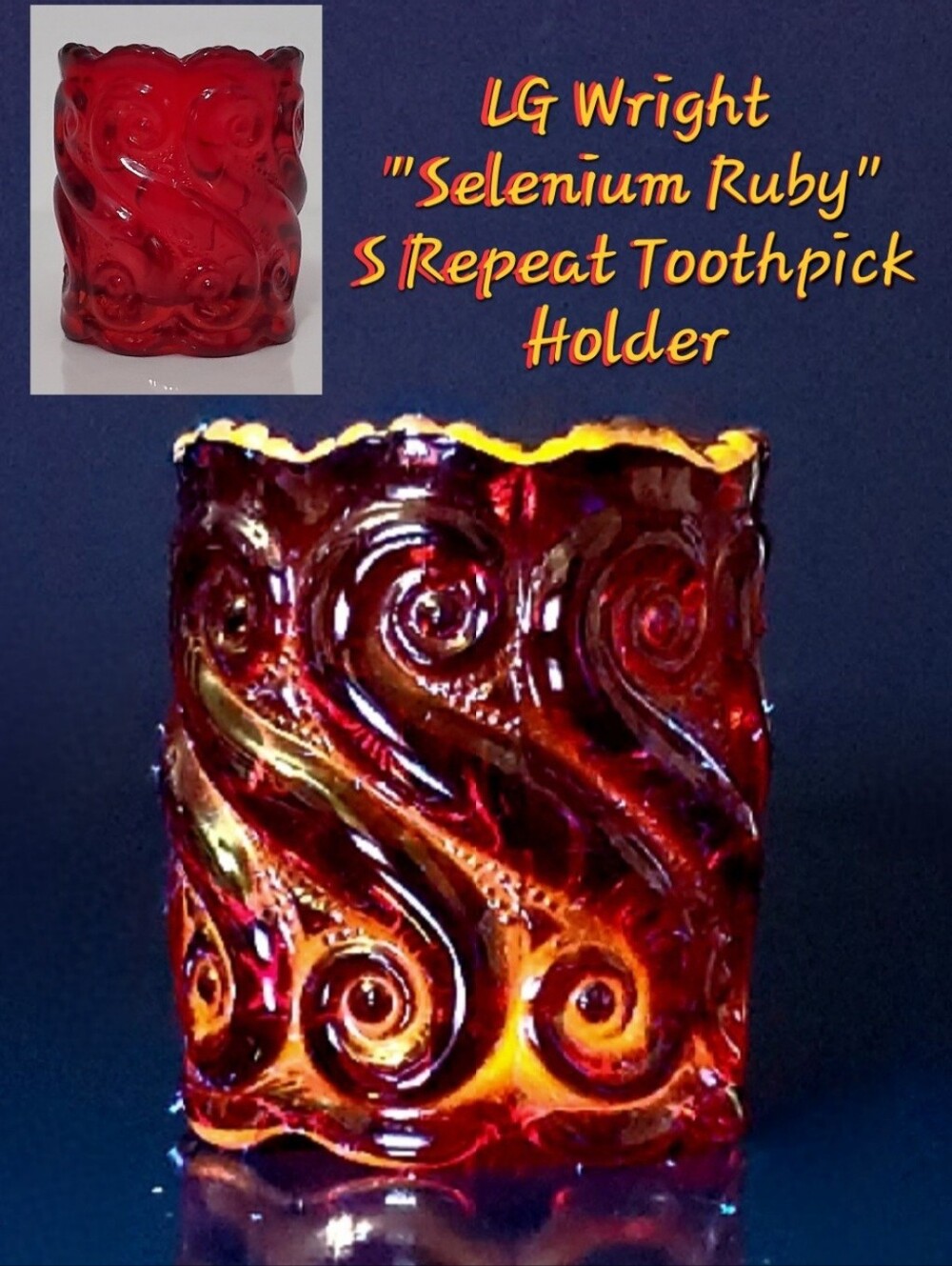 UV Reactive LG Wright Selenium Ruby Red S-Repeat Cadmium Glass Toothpick Holder